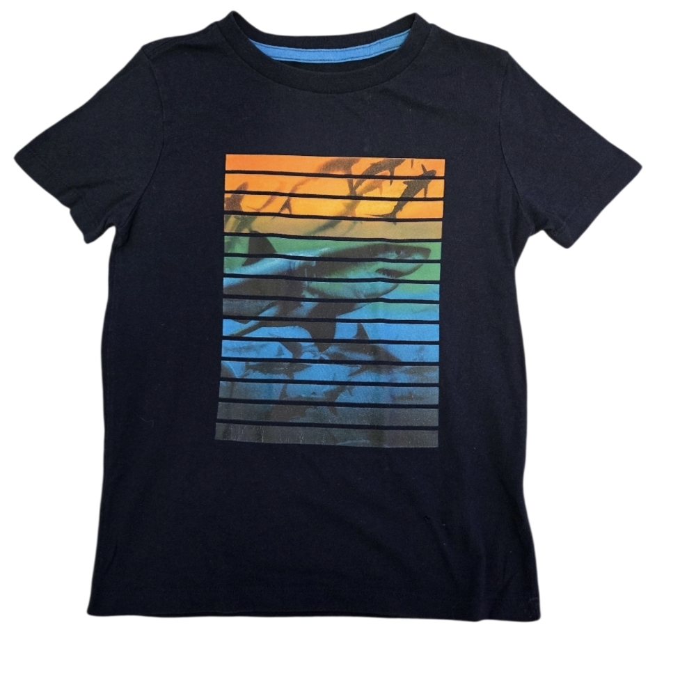 Old Navy Black Tee with Shark and Sunset Graphic